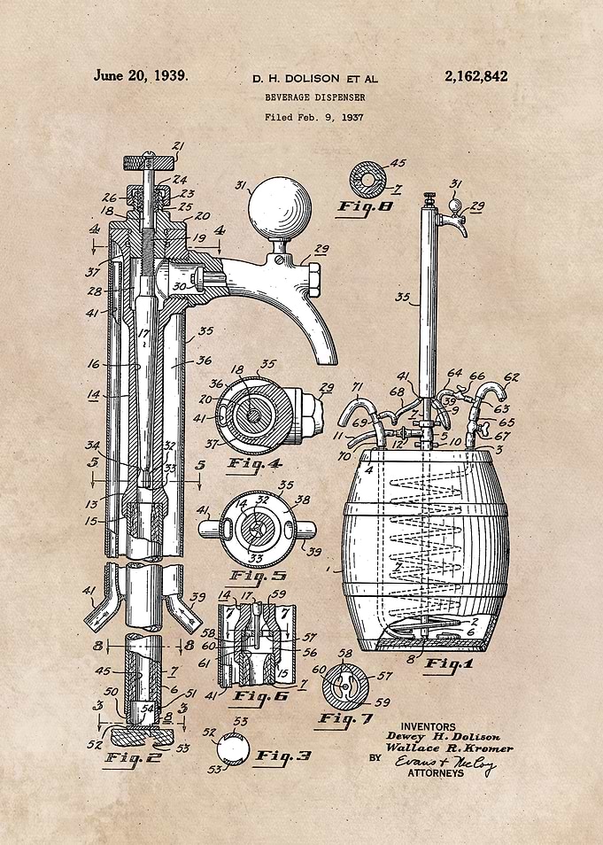 patent art Dolison Beverage dispenser 1939