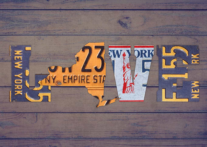 New York State Love License Plate Art Phrase