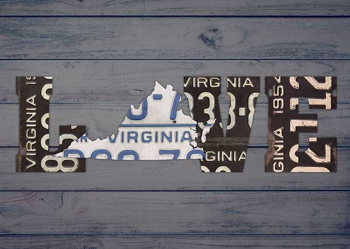 Virginia State Love License Plate Art Phrase