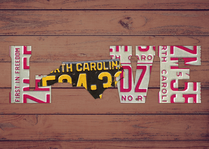 North Carolina State Love License Plate Art Phrase