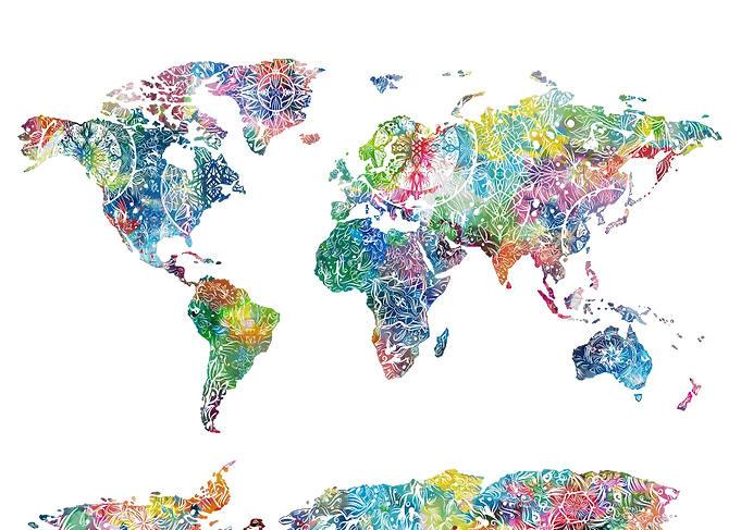 world map mandala white