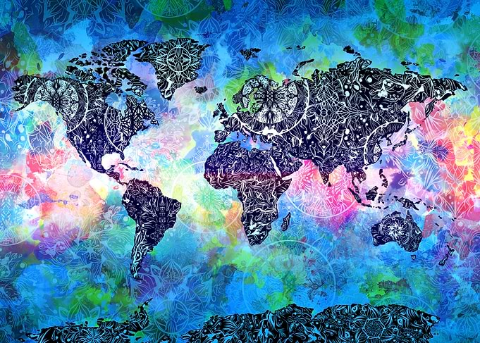 world map mandala watercolor