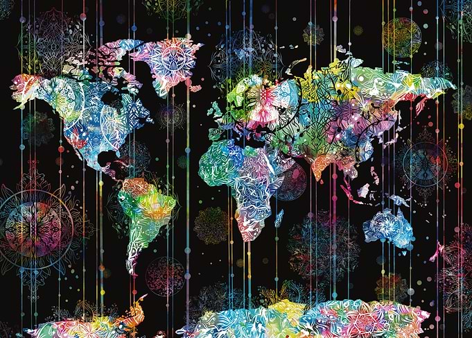 world map mandala black