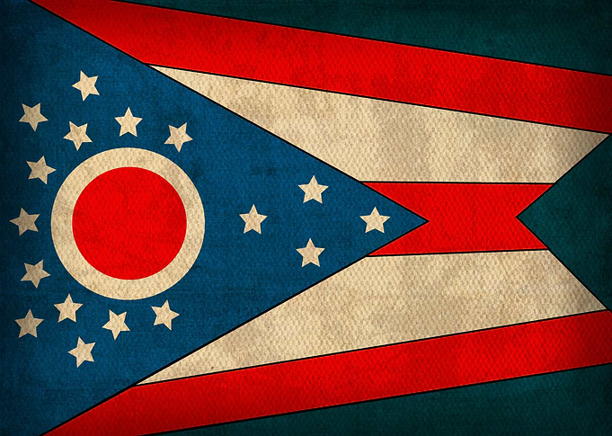 Ohio State Flag on Distressed Canvas