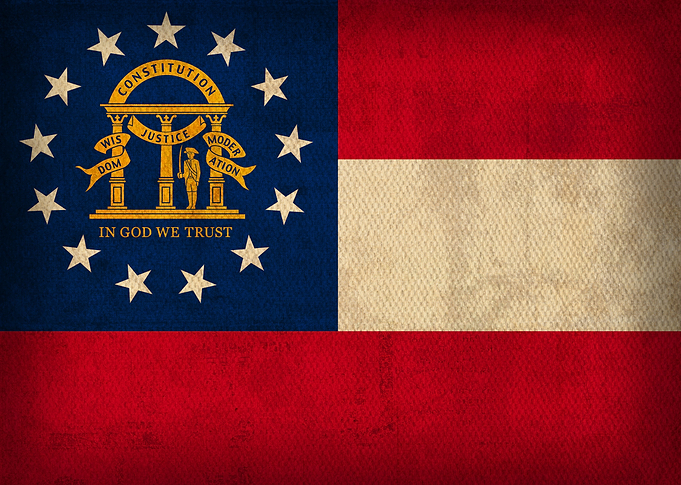 Georgia State Flag on Distressed Canvas