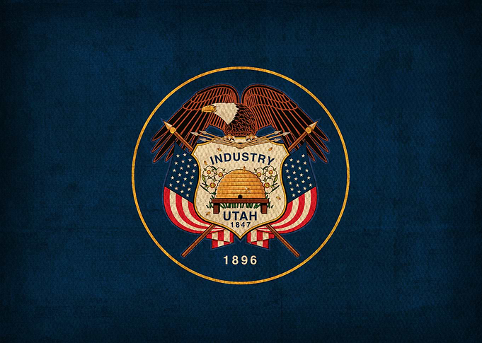 Utah State Flag on Distressed Canvas
