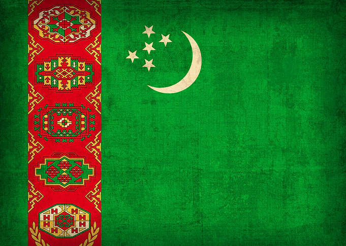 Turkmenistan Flag on Distressed Canvas