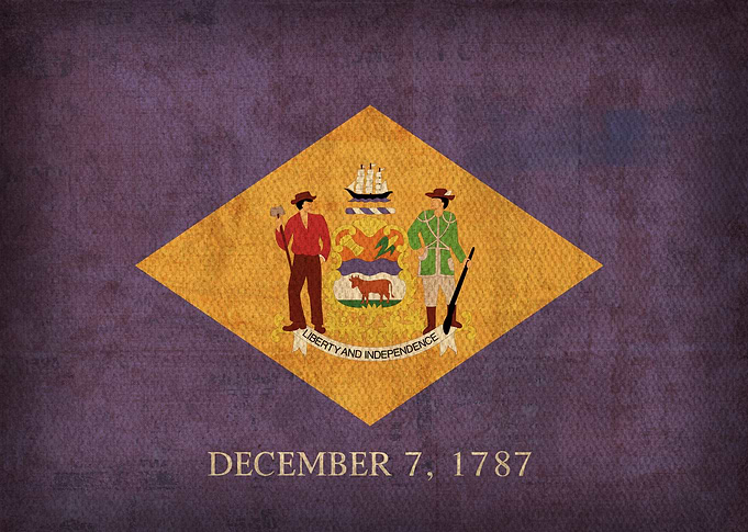 Delaware State Flag on Distressed Canvas