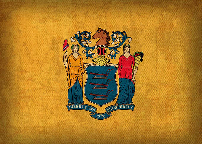 New Jersey State Flag on Distressed Canvas