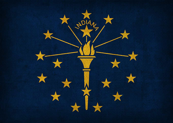 Indiana State Flag on Distressed Canvas