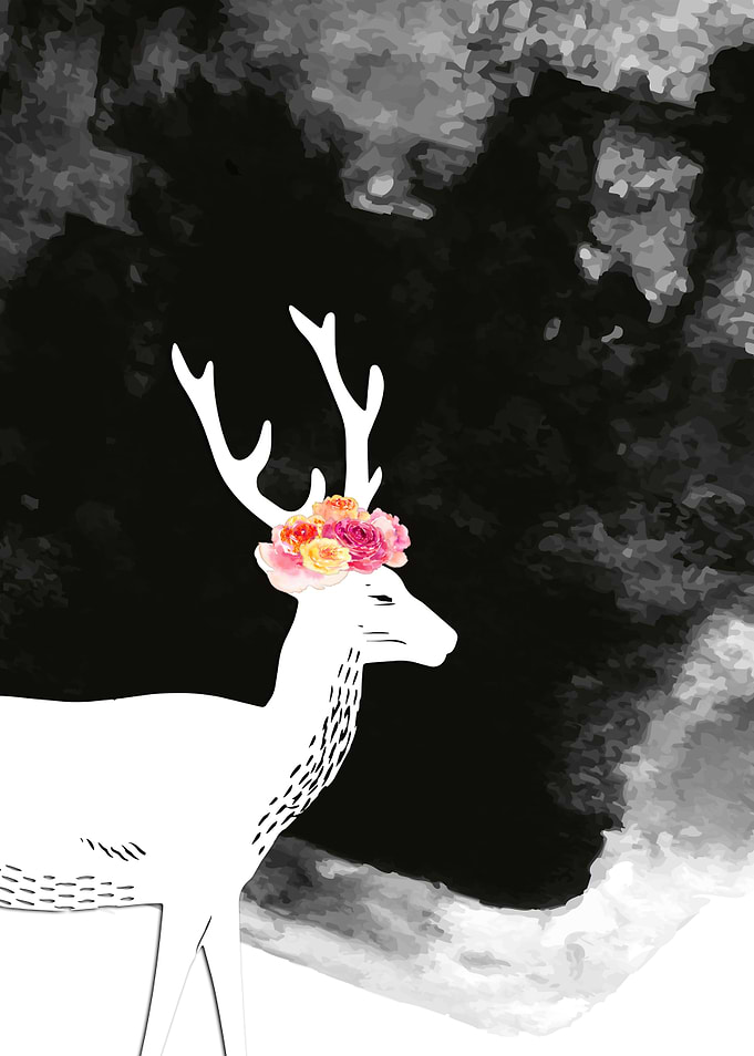 YOUNG DEER WITH FLOWERS-1