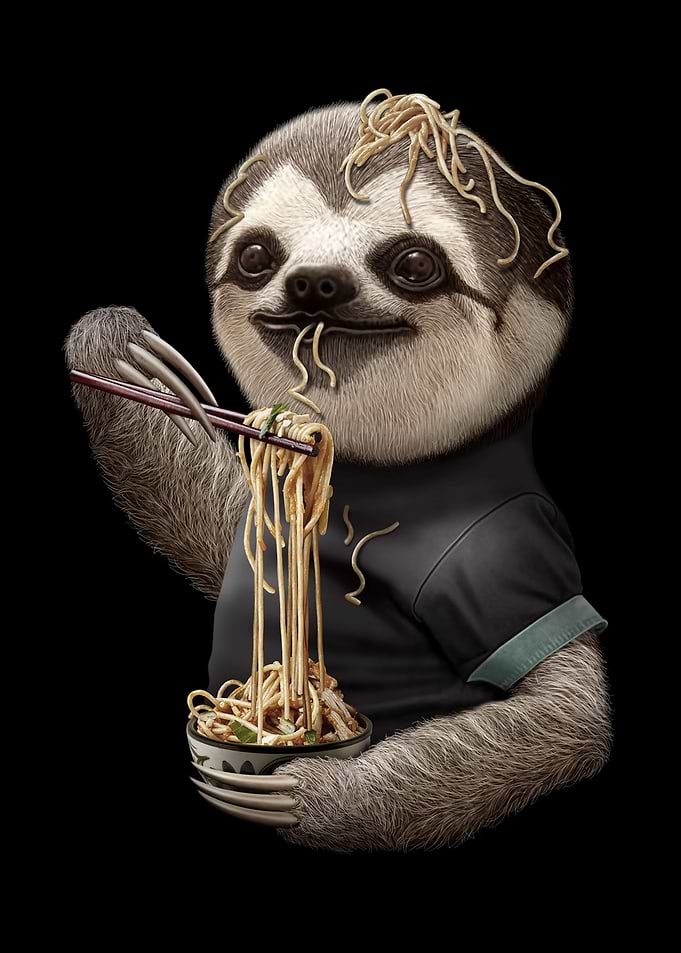 SLOTH EAT NOODLE - BLACK