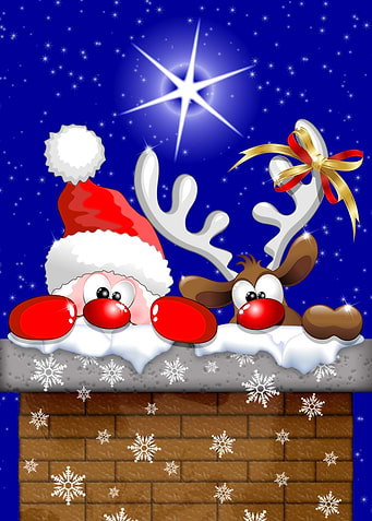 Funny Christmas Santa and Reindeer Cartoon