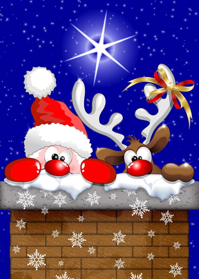Funny Christmas Santa and Reindeer Cartoon