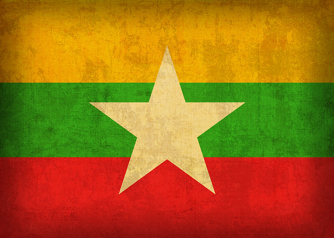 Myanmar Country Flag on Distressed Canvas