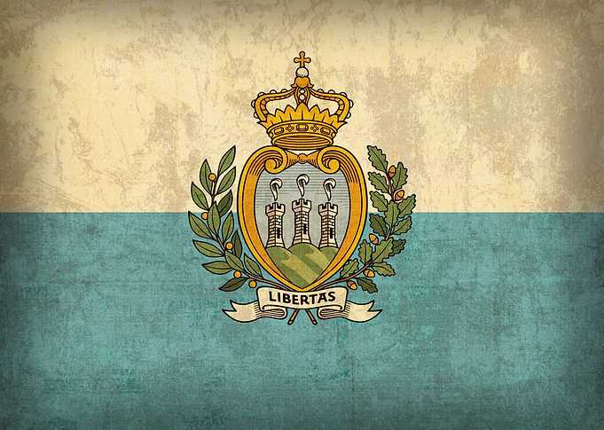San Marino Country Flag on Distressed Canvas