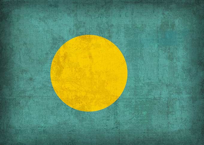 Palau Country Flag on Distressed Canvas