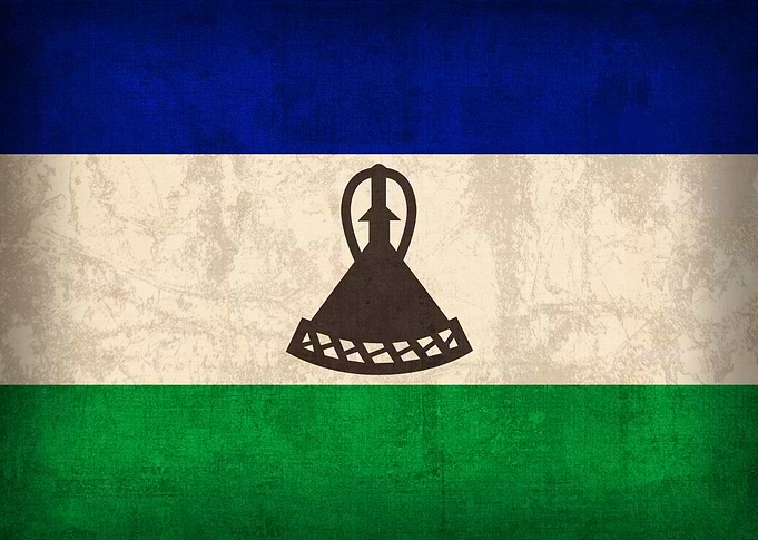 Lesotho Flag on Distressed Canvas