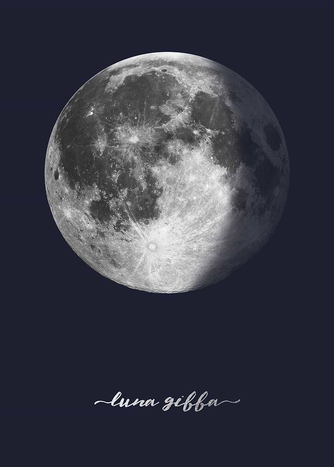 Waning Gibbous Moon - Latin - On Navy Blue