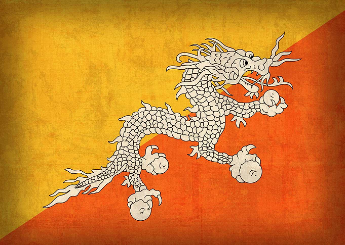 Bhutan Flag on Distressed Canvas