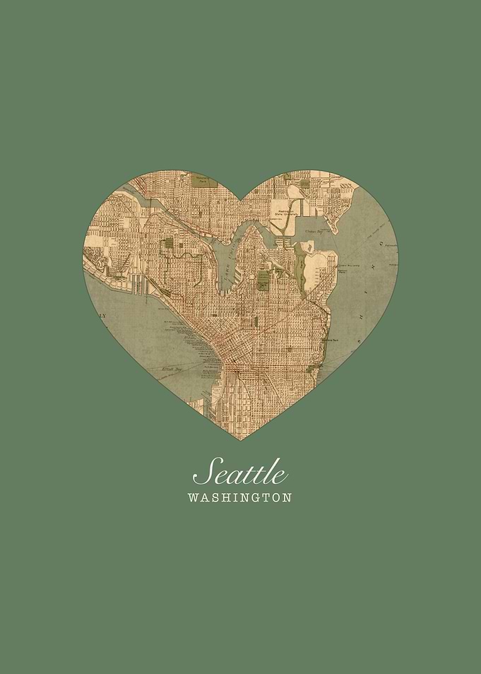 Seattle Washington City Heart Street Map