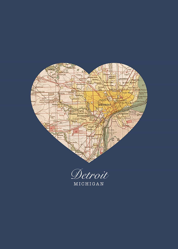 Detroit Michigan City Heart Vintage Street Map