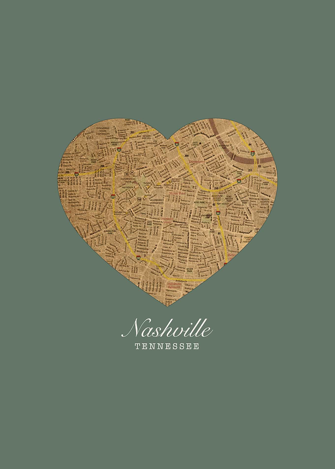 Nashville Tennessee City Heart Street Map