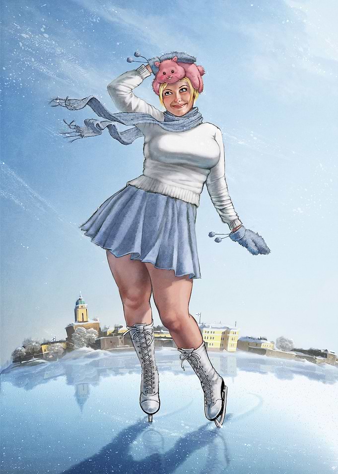 Pinup winter skating