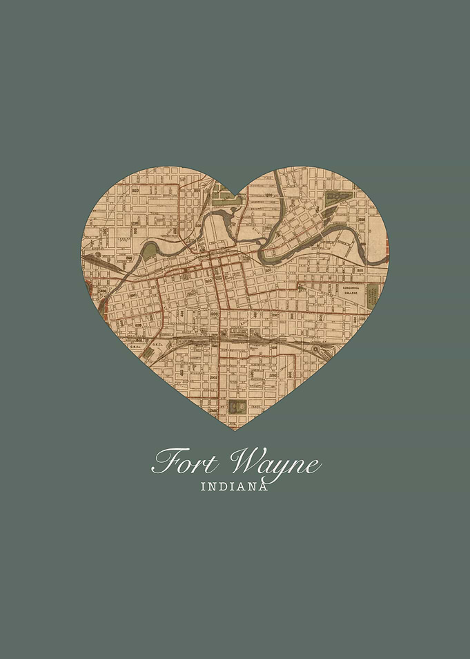 Fort Wayne Indiana City Heart Street Map Love