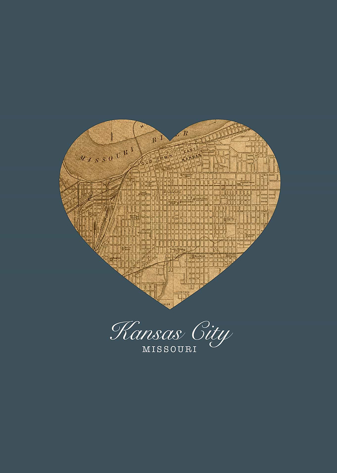 Kansas City Missouri City Heart Street Map Love