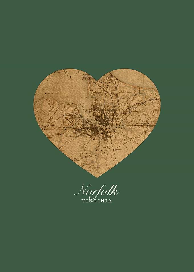 Norfolk Virginia City Heart Street Map Love