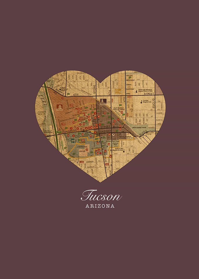 Tucson Arizona City Street Map Love