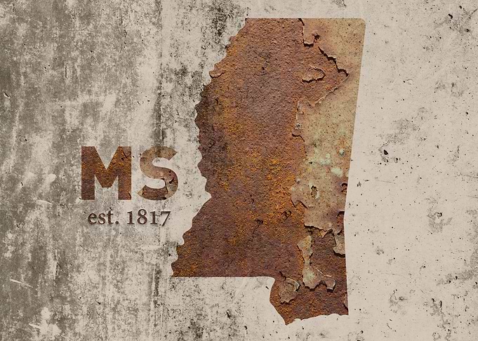 Mississippi State Founded Rusty Map Series No 12