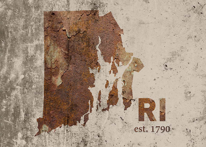 Rhode Island State Founded Rusty Map Series No 13