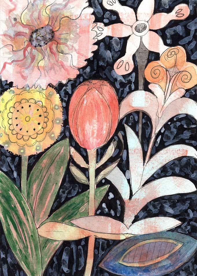 Mixed Flowers with Tulip on Black