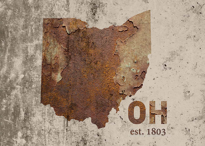 Ohio State Founded Date Rusty Map Series No 18