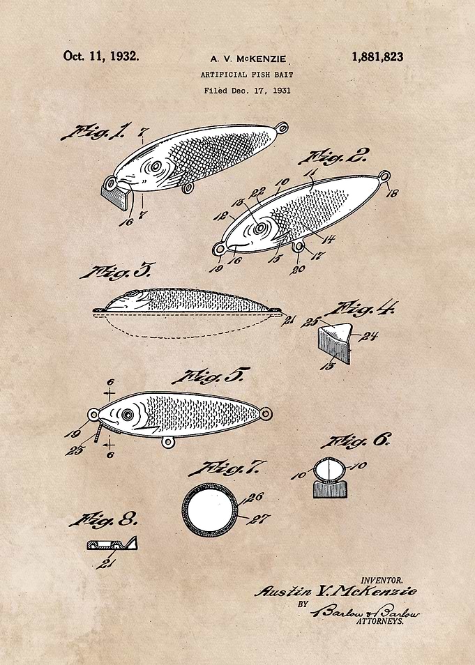 patent art McKenzie 1932 Artificial fish bait