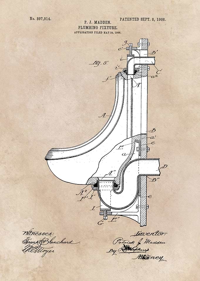 patent art Madden 1908 Plumbing fixture