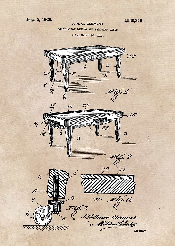 patent art Clement 1924 Combination dining and...