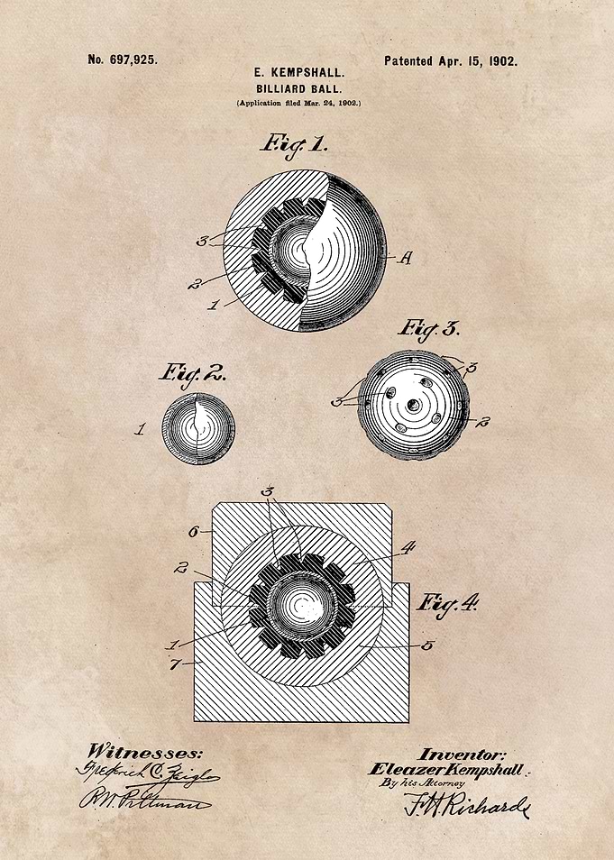 patent art Kempshall 1902 Billiard ball