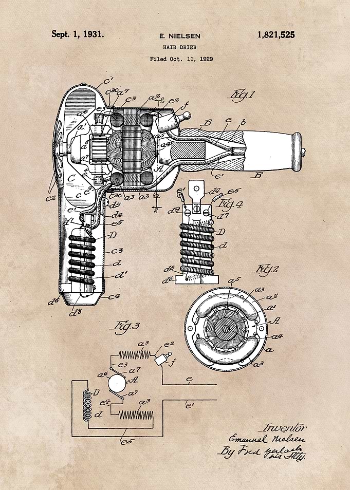 patent art Nielsen 1931 Hair drier