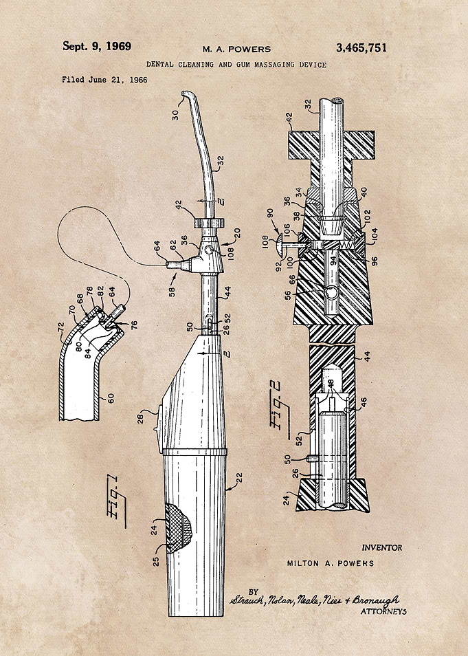 patent art Powers 1969 Dental cleaning