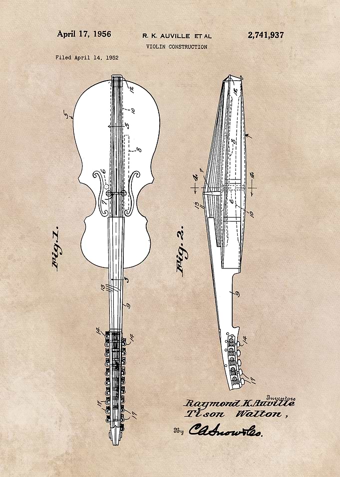 patent art Auville 1956 Violin construction