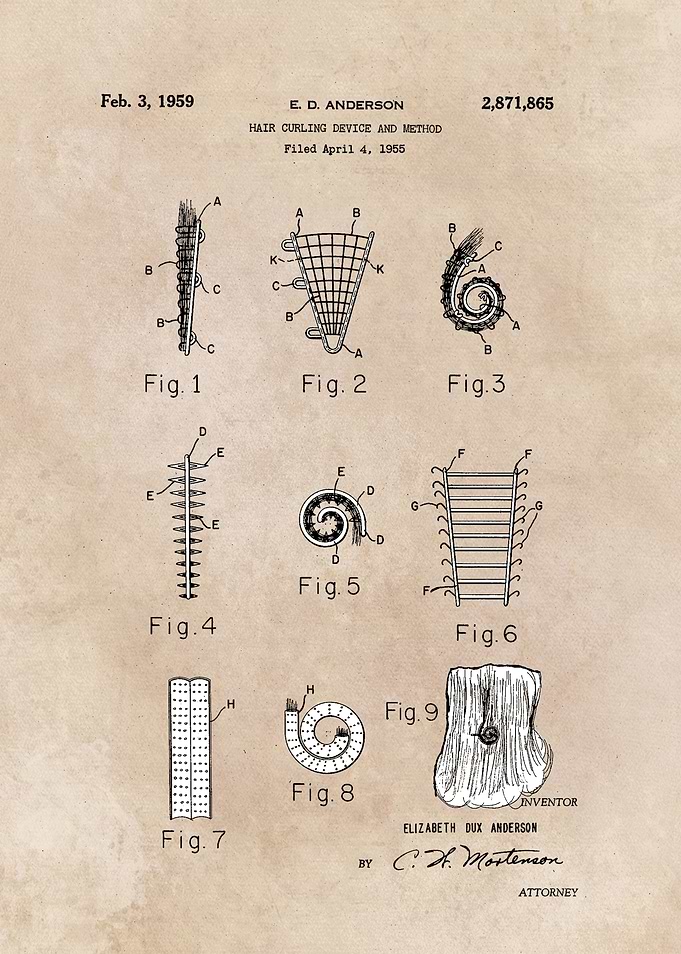 patent art Anderson 1959 Hair curling device
