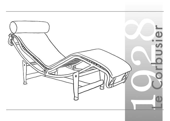 Hand Drawn Corbusier 1928 Chaise Longue