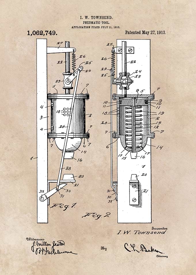 patent art Townsend 1913 Pneumatic tool