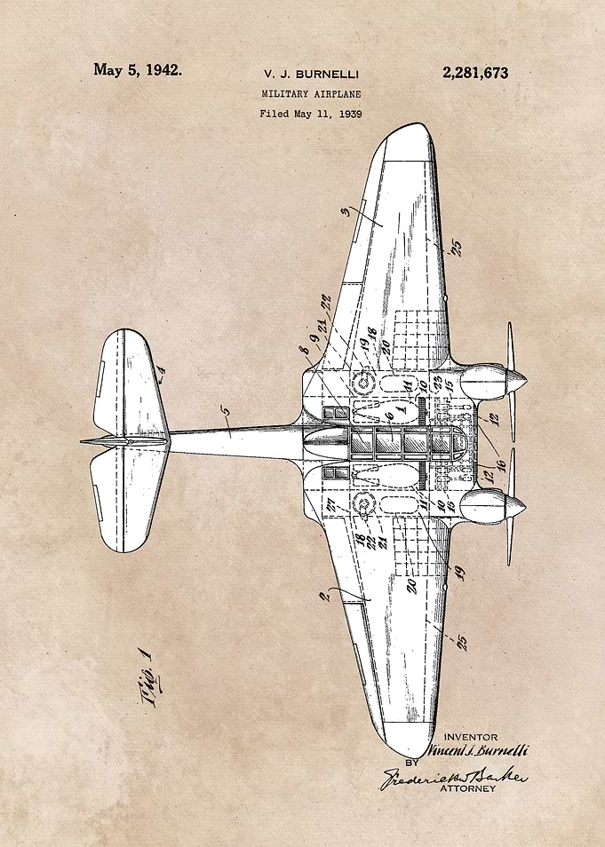 patent art Burnelli 1939 Military airplane