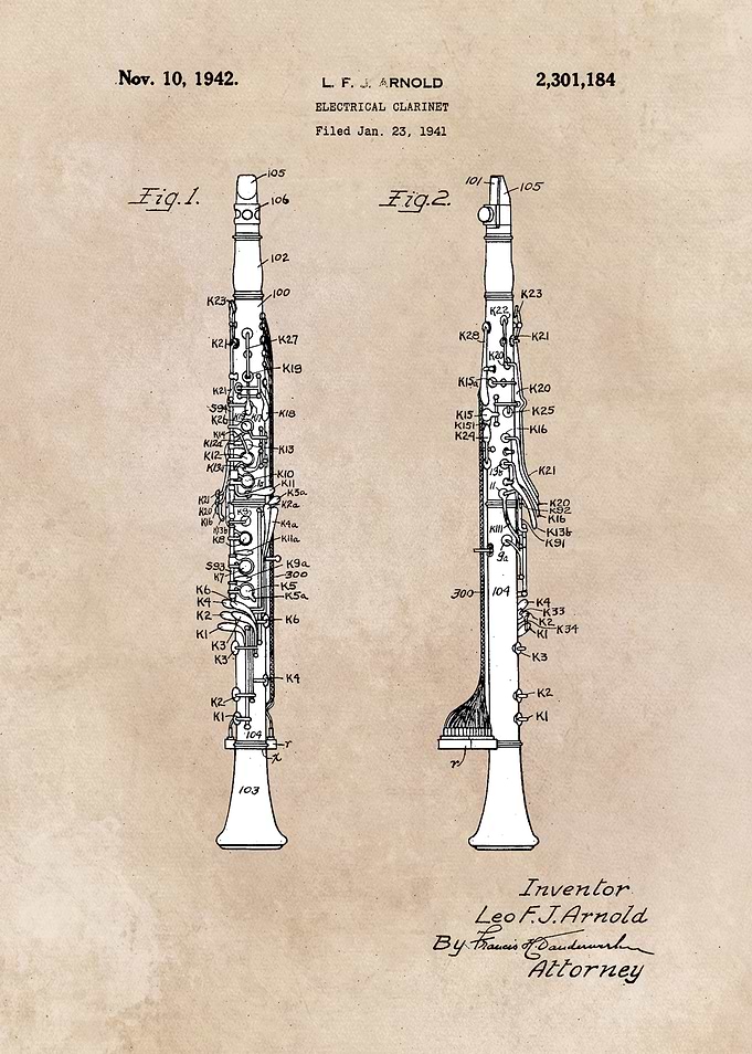 patent art Arnold 1942 Electrical clarinet