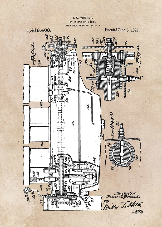 patent art Vincent 1922 Hydrocarbon motor