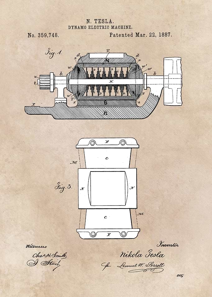 patent art Tesla 1887 Dynamo electric machine